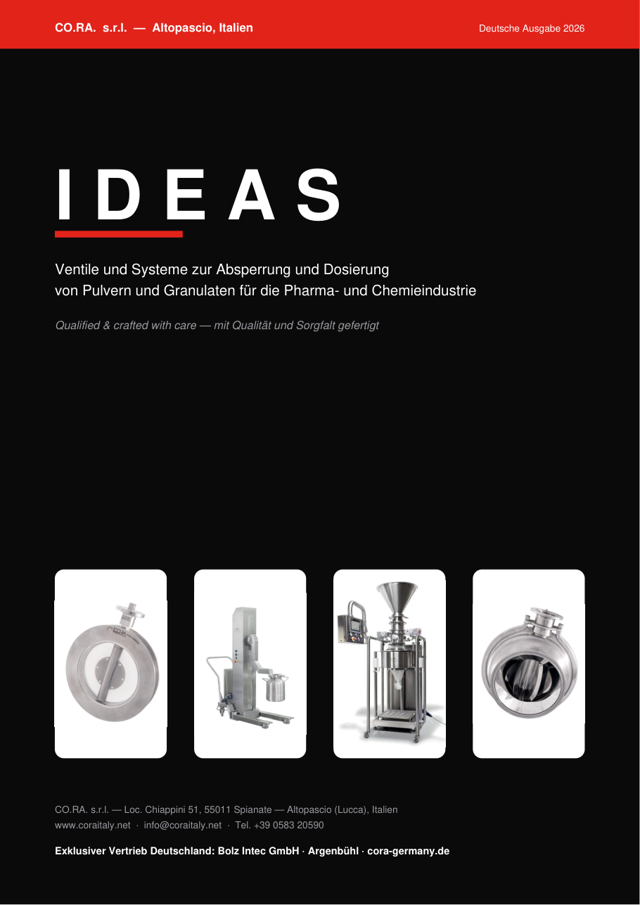 Cover der CO.RA. IDEAS Broschüre 2026 — Deutsche Ausgabe